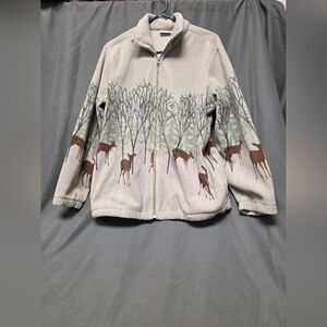 Blair Fleece Jacket - Green and Brown With Deer Print All Over- Sz. Med